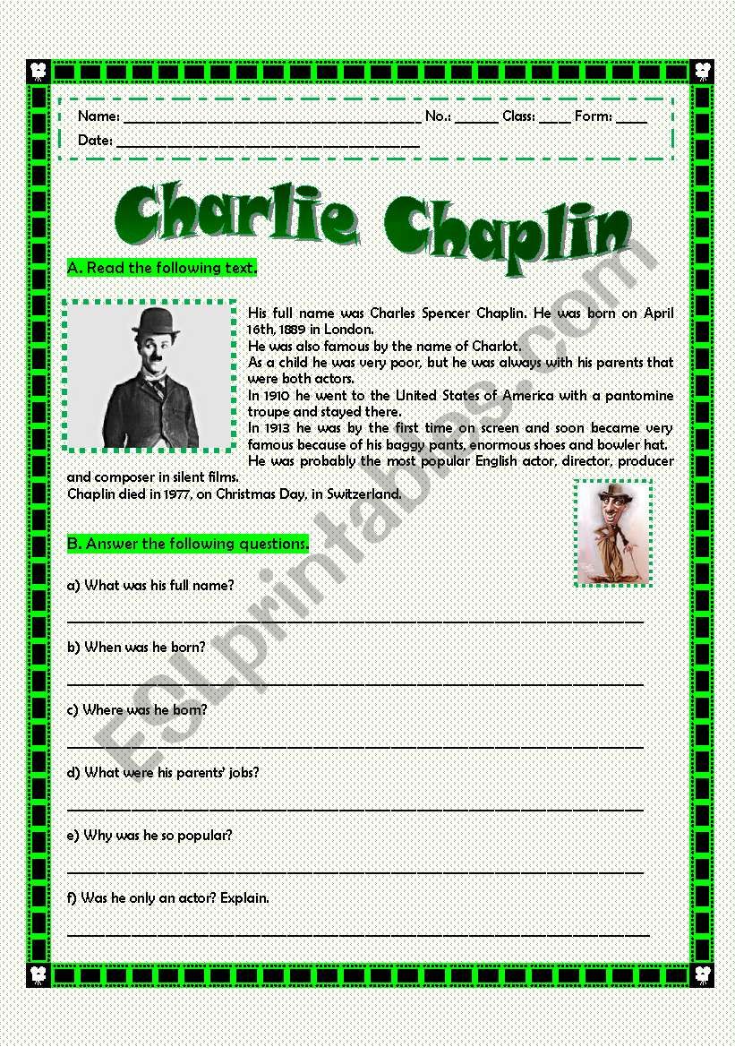 CHAPLIN - SIMPLE PAST TENSE OF THE VERB TO BE