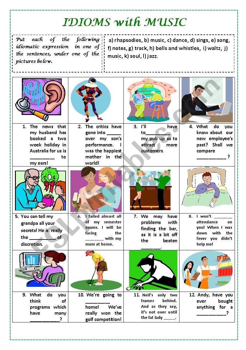 IDIOMS WITH MUSIC  (with key) worksheet