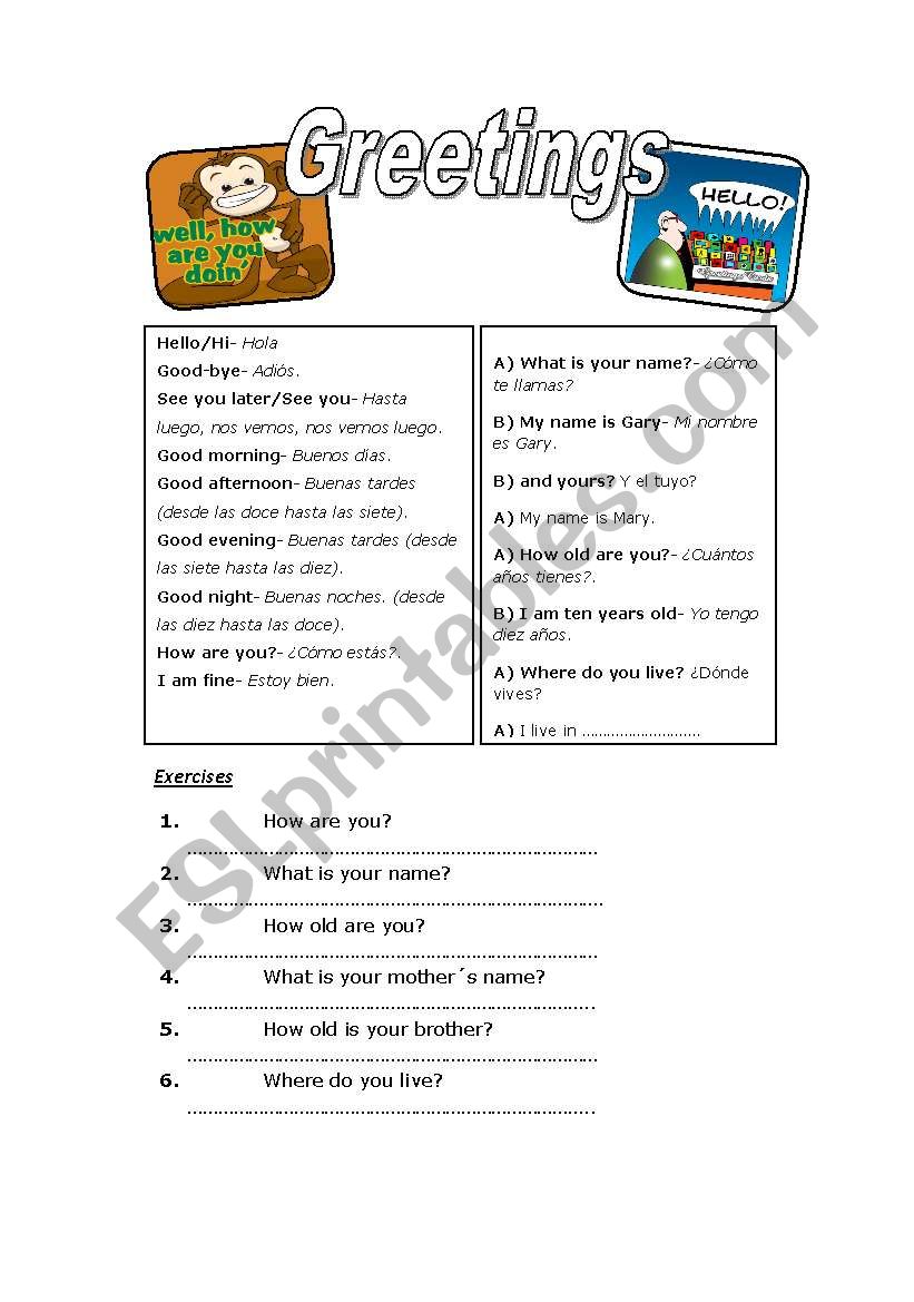 Greetings worksheet