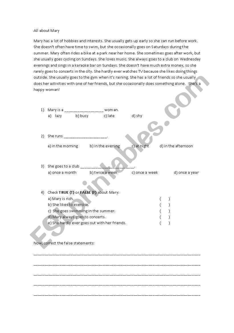 reading comprehension worksheet