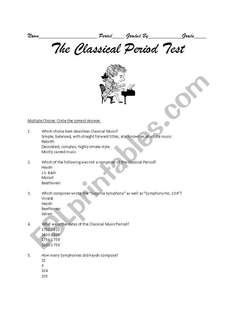 Classical Period Test worksheet