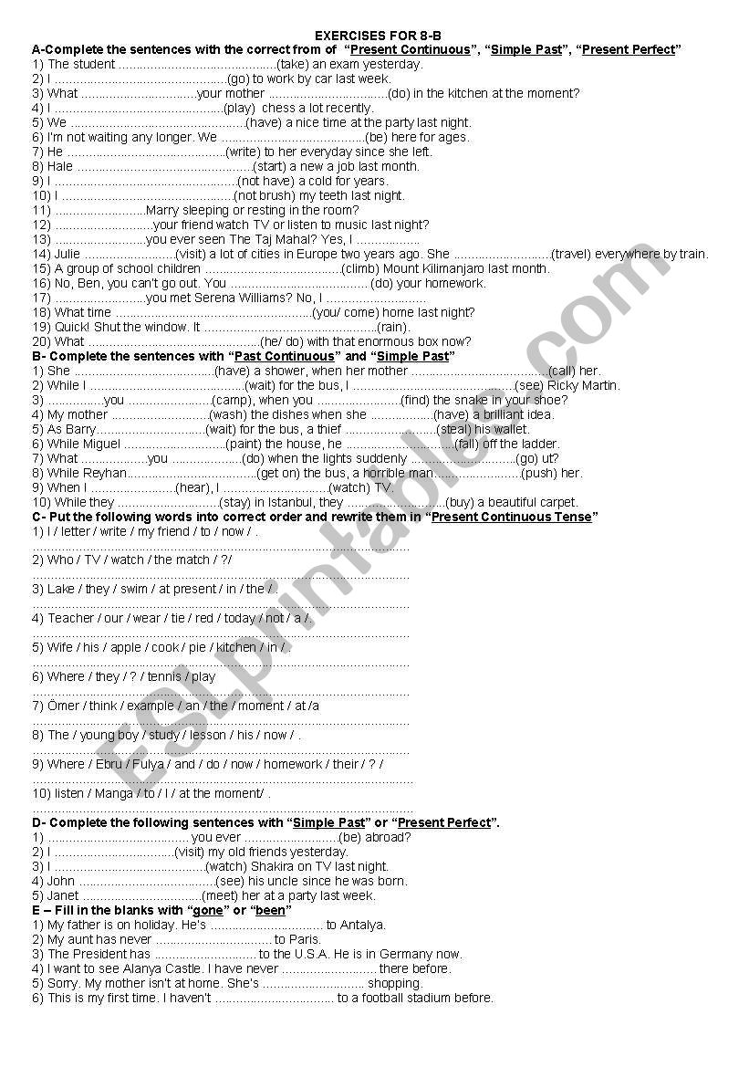 Mixed worksheet