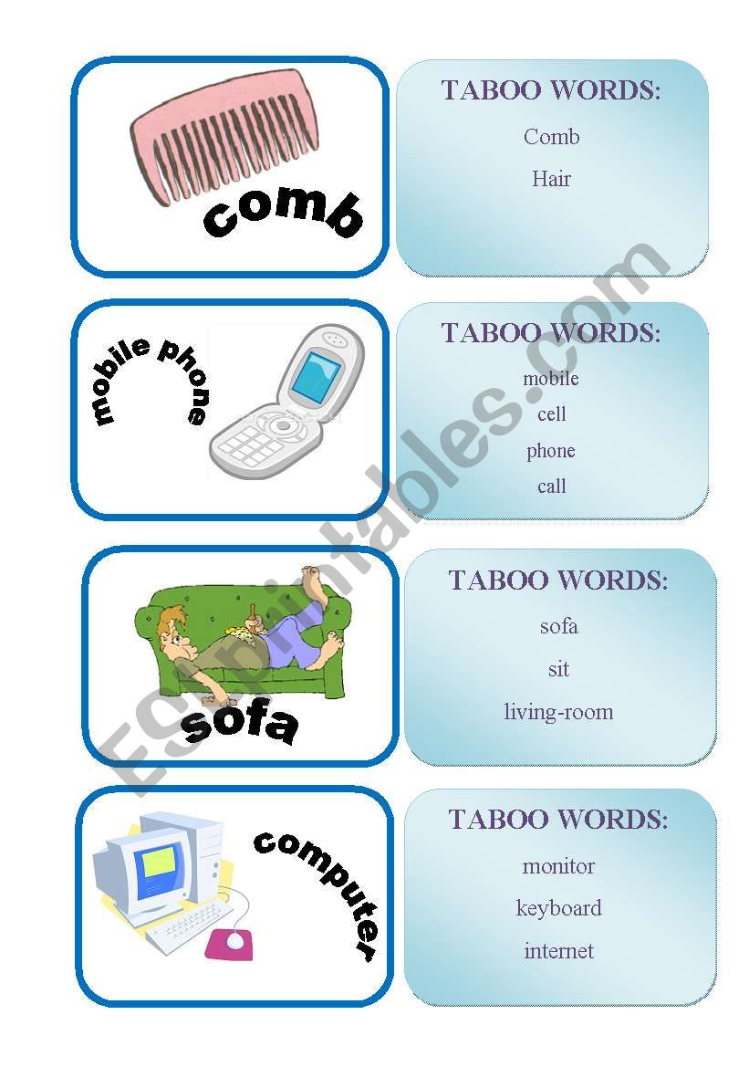 TABOO WORDS GAME SET1 worksheet