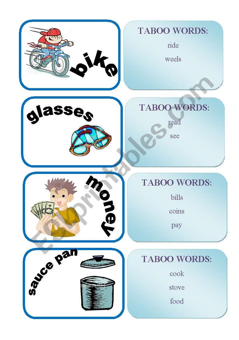 TABOO WORDS GAME SET3 worksheet