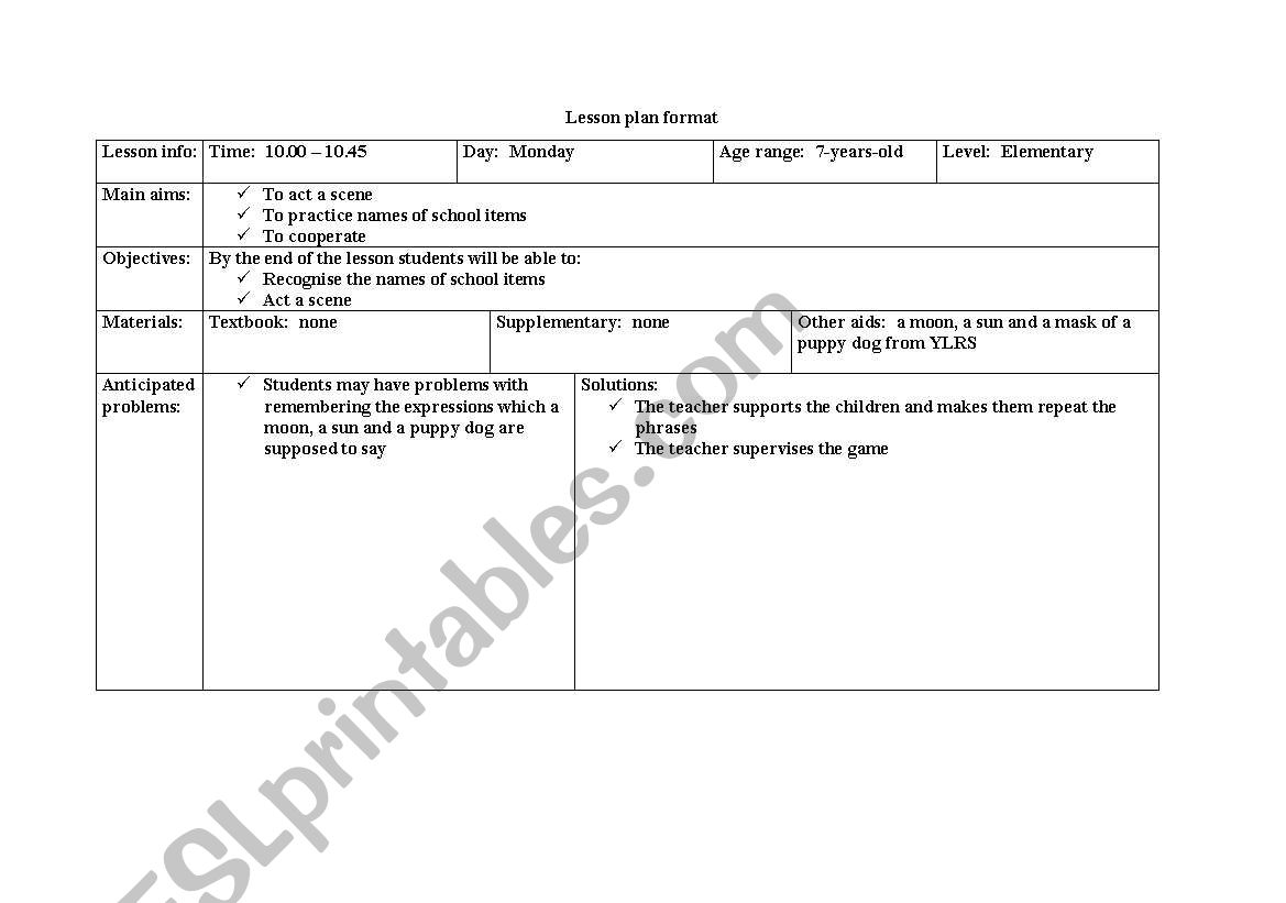 lesson plan  worksheet