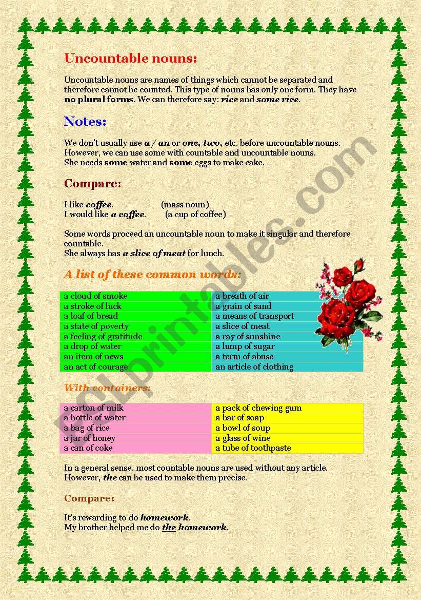 Nouns part 2 : uncountable nouns