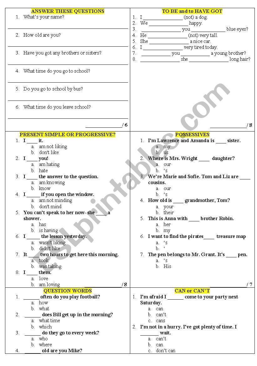 Review words, verbs, Who-questions