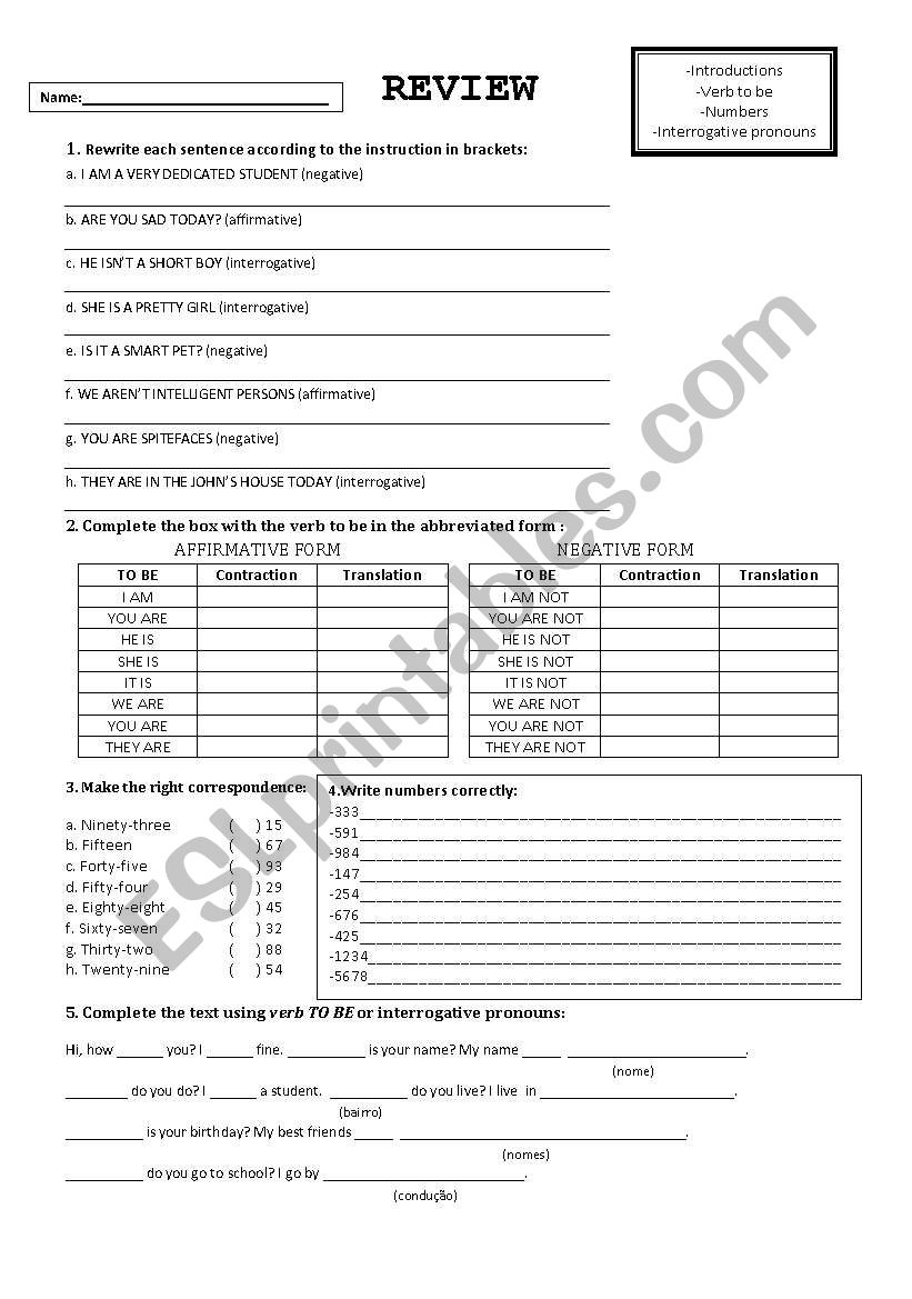 Introductions-Verb to be-Numbers-Interrogative pronouns