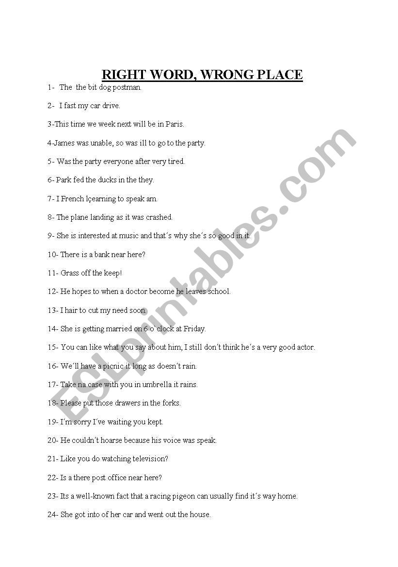 Right Word - Wrong Place worksheet