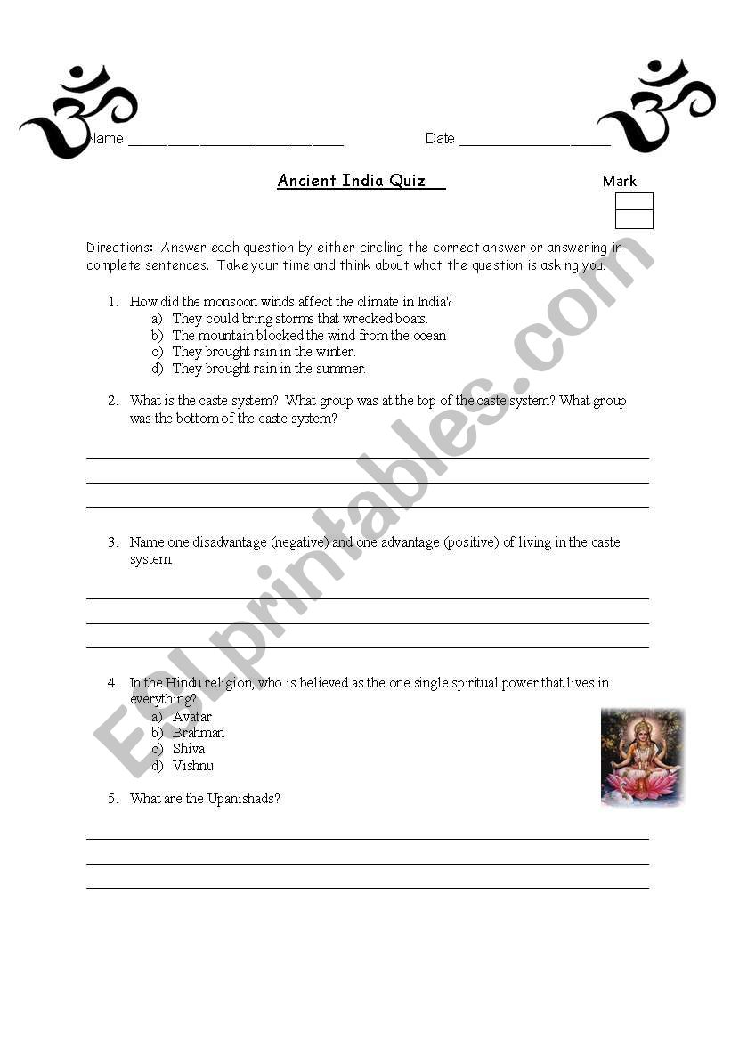 Ancient India Quiz worksheet