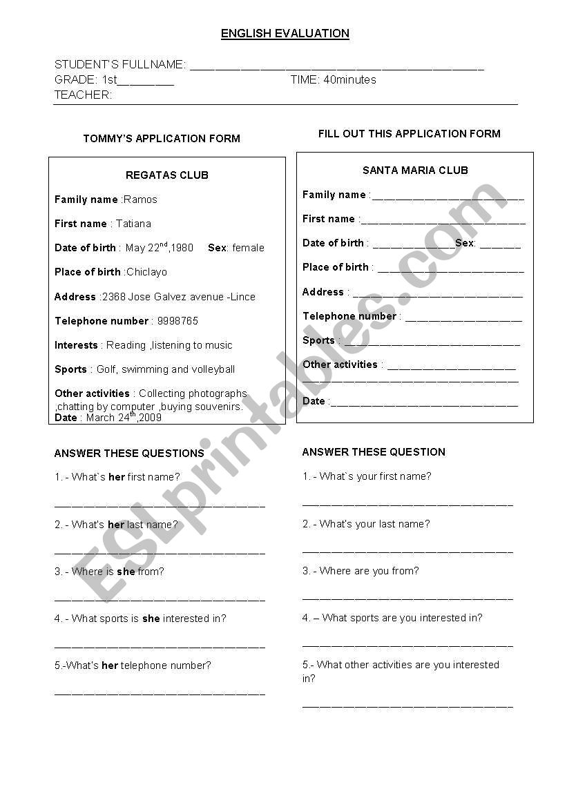 EVALUATION SHEET worksheet