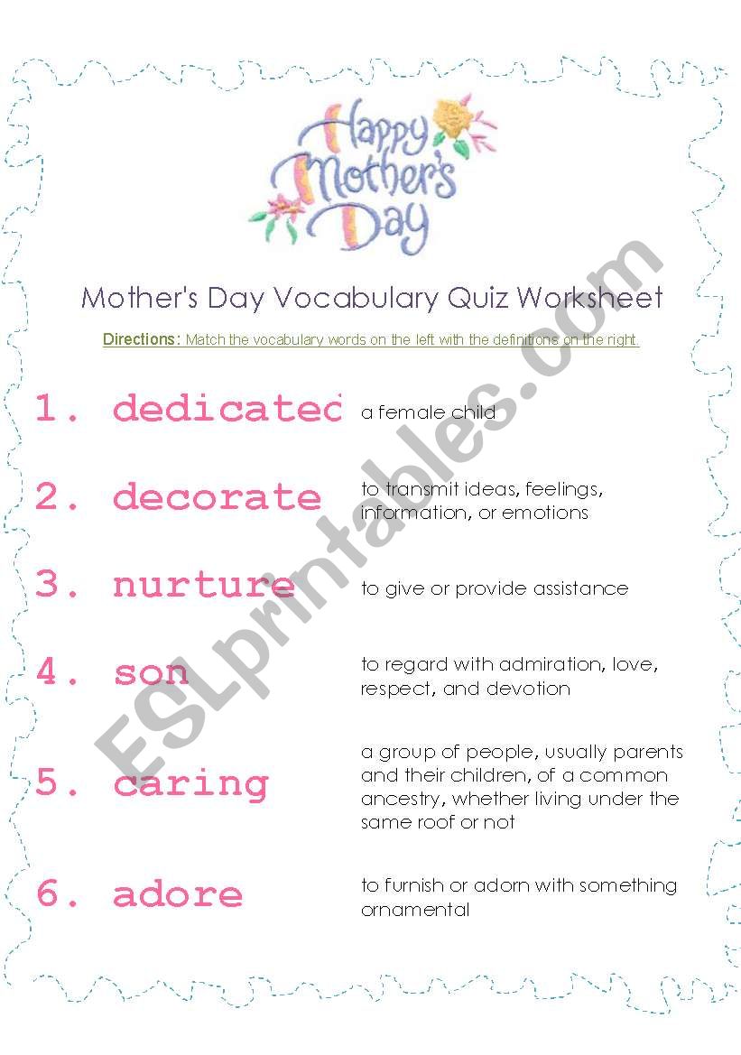 Mothers Day Vocabulary worksheet