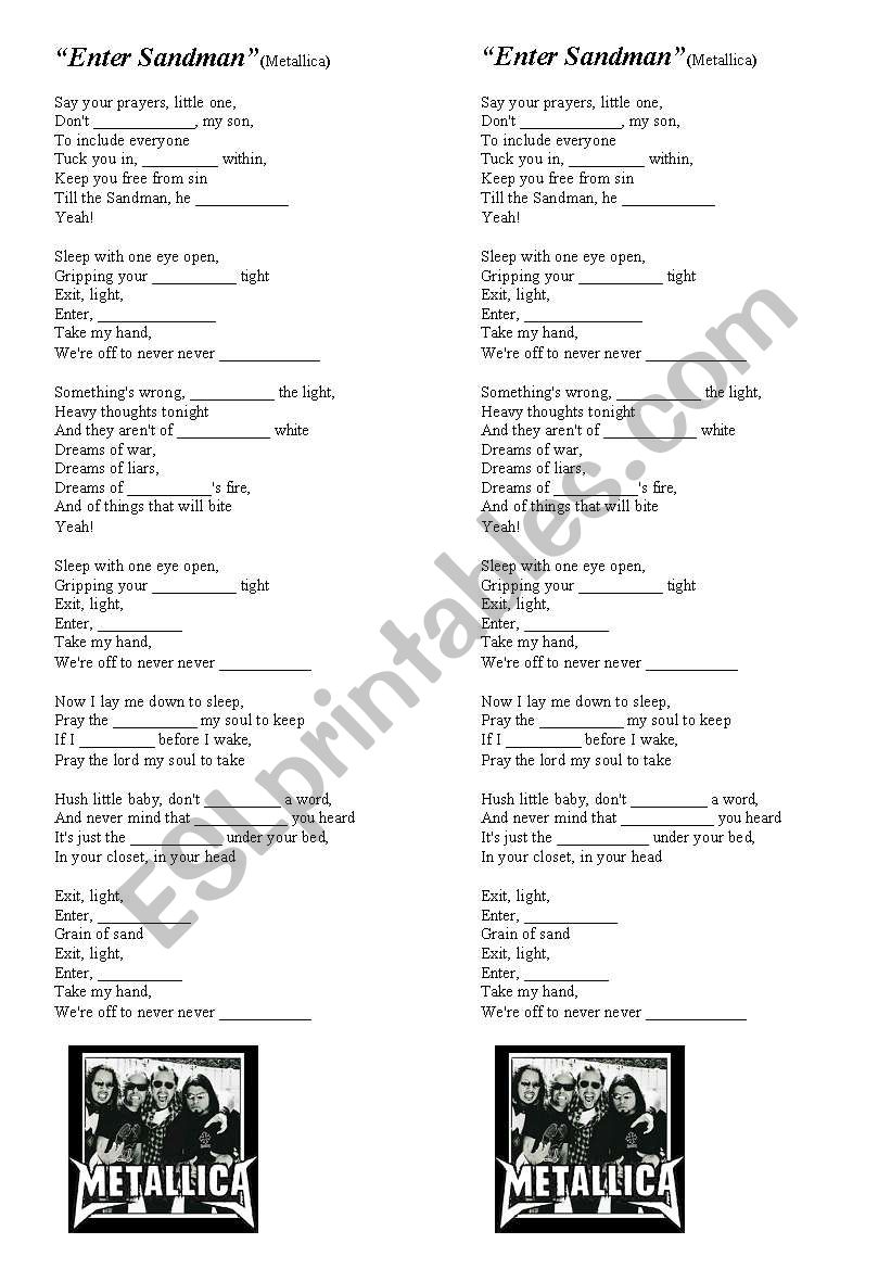 Enter Sandman - Metallica worksheet