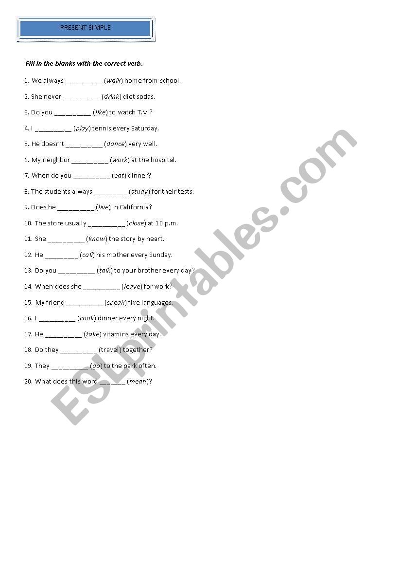 Present Simple worksheet