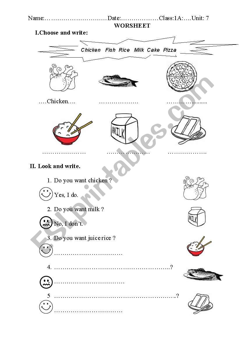 food and drink worksheet