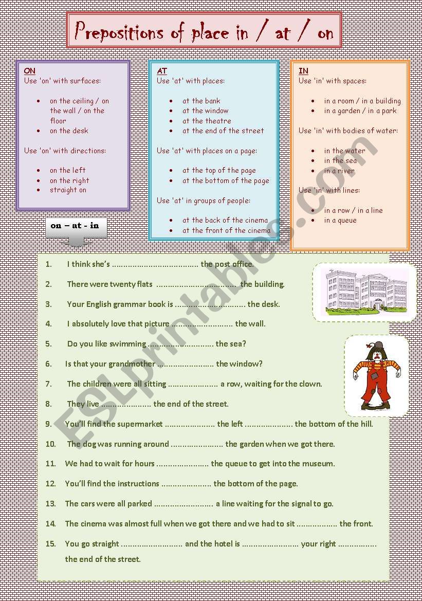 Prepositions of place IN AT ON