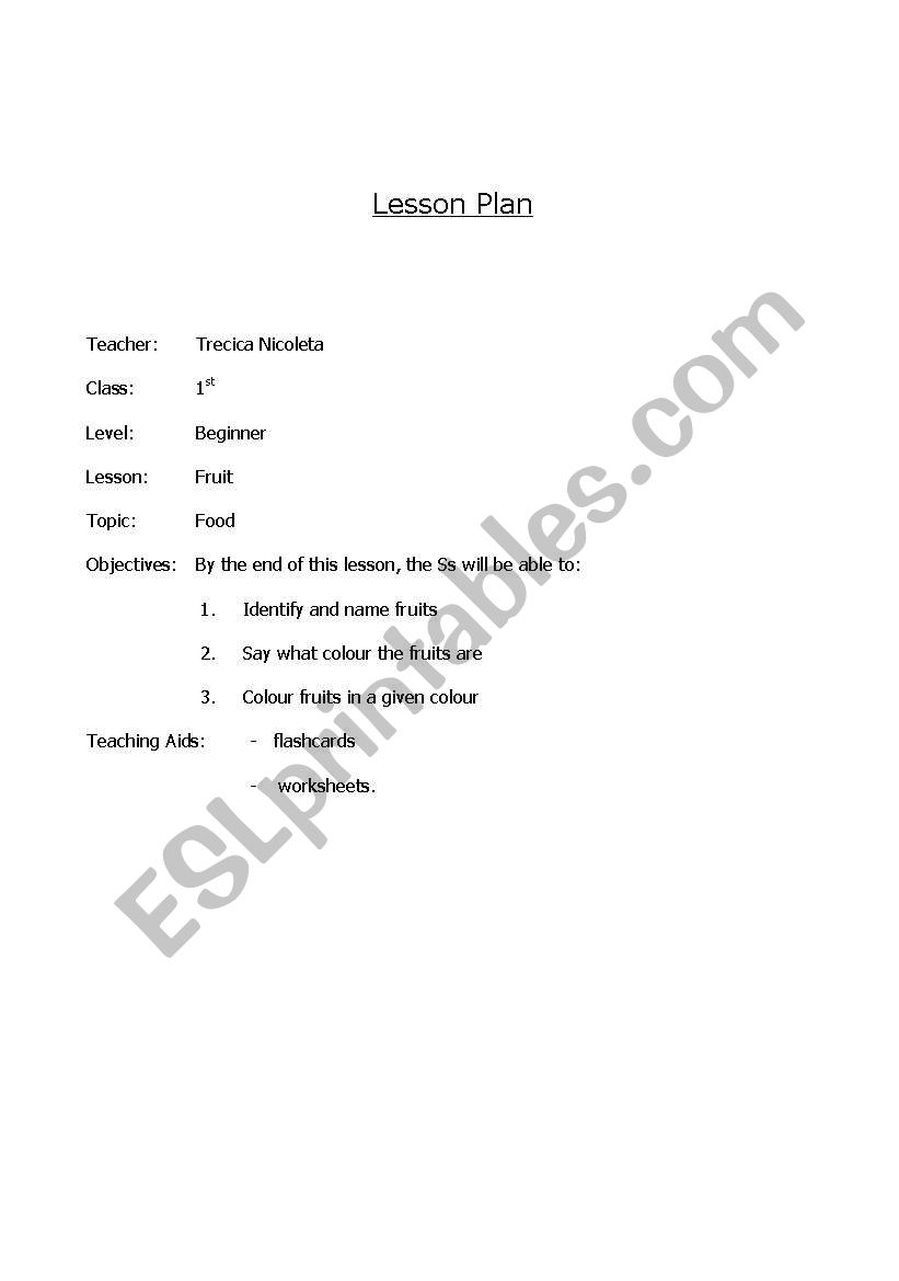 Lesson Plan worksheet