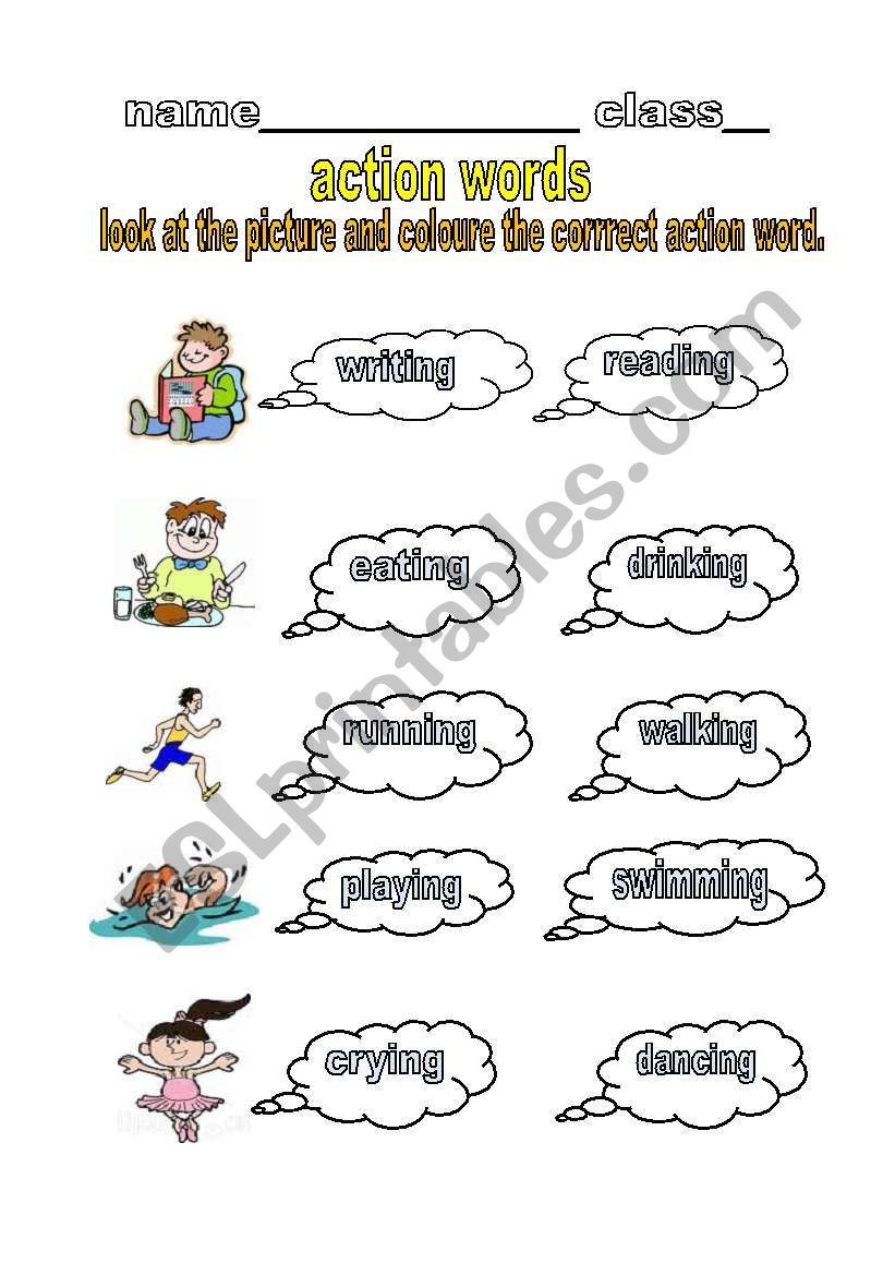 action words worksheet