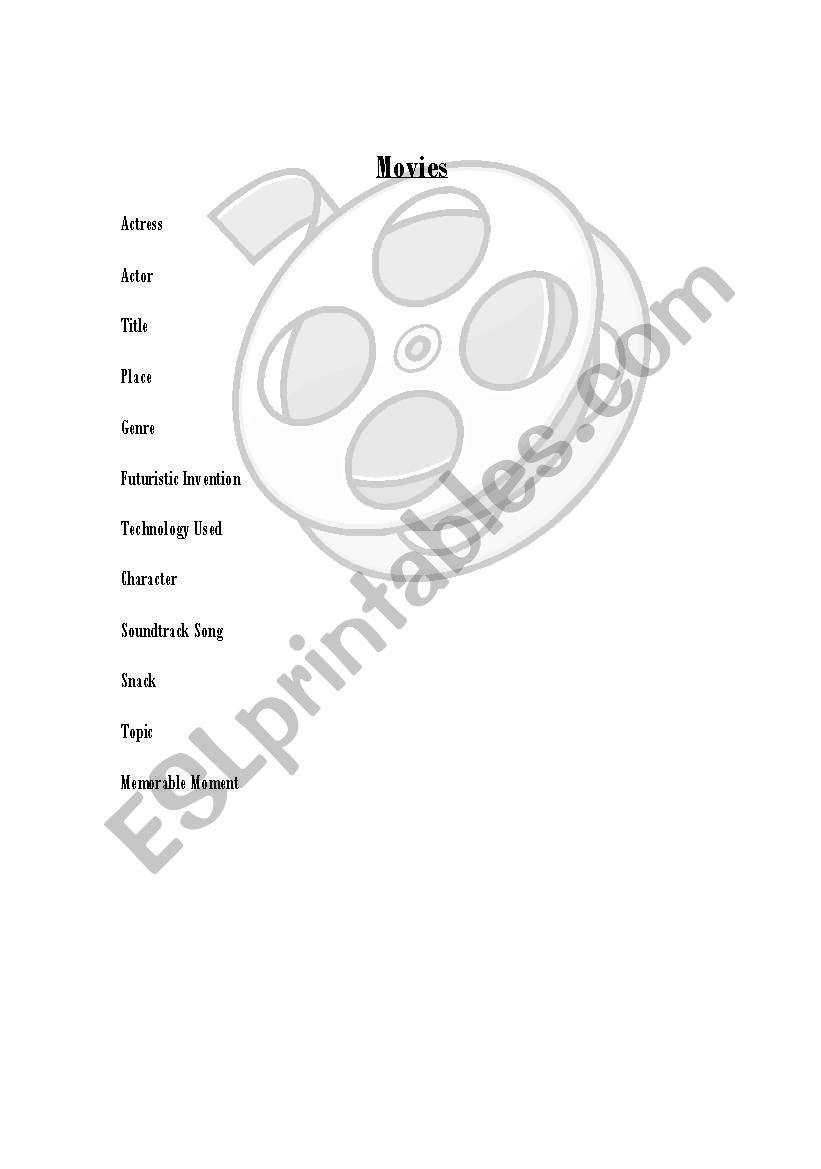 Movie Scattegories worksheet