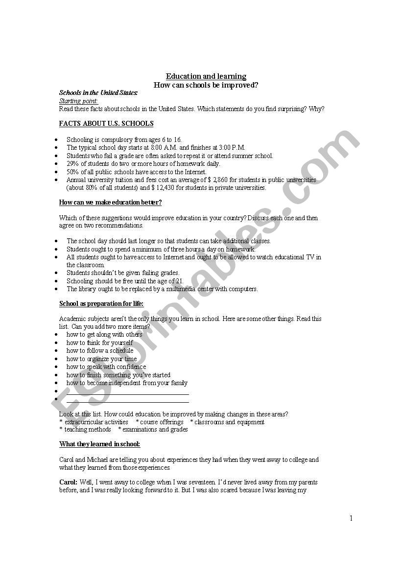 Education & Learning worksheet