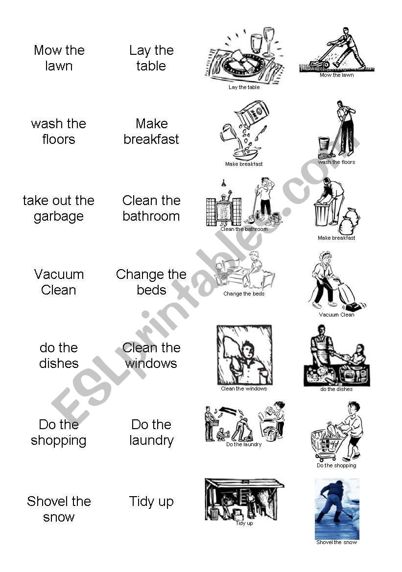 Household duties worksheet