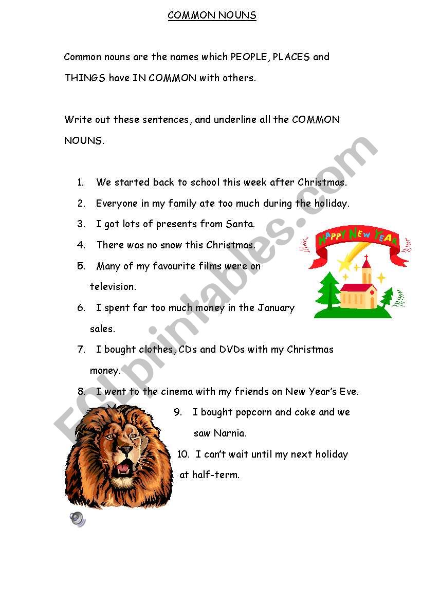 common noun worksheet