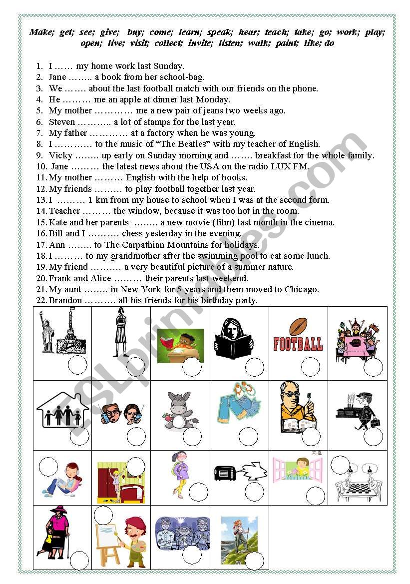 Past Simpe (Fill in a word) worksheet