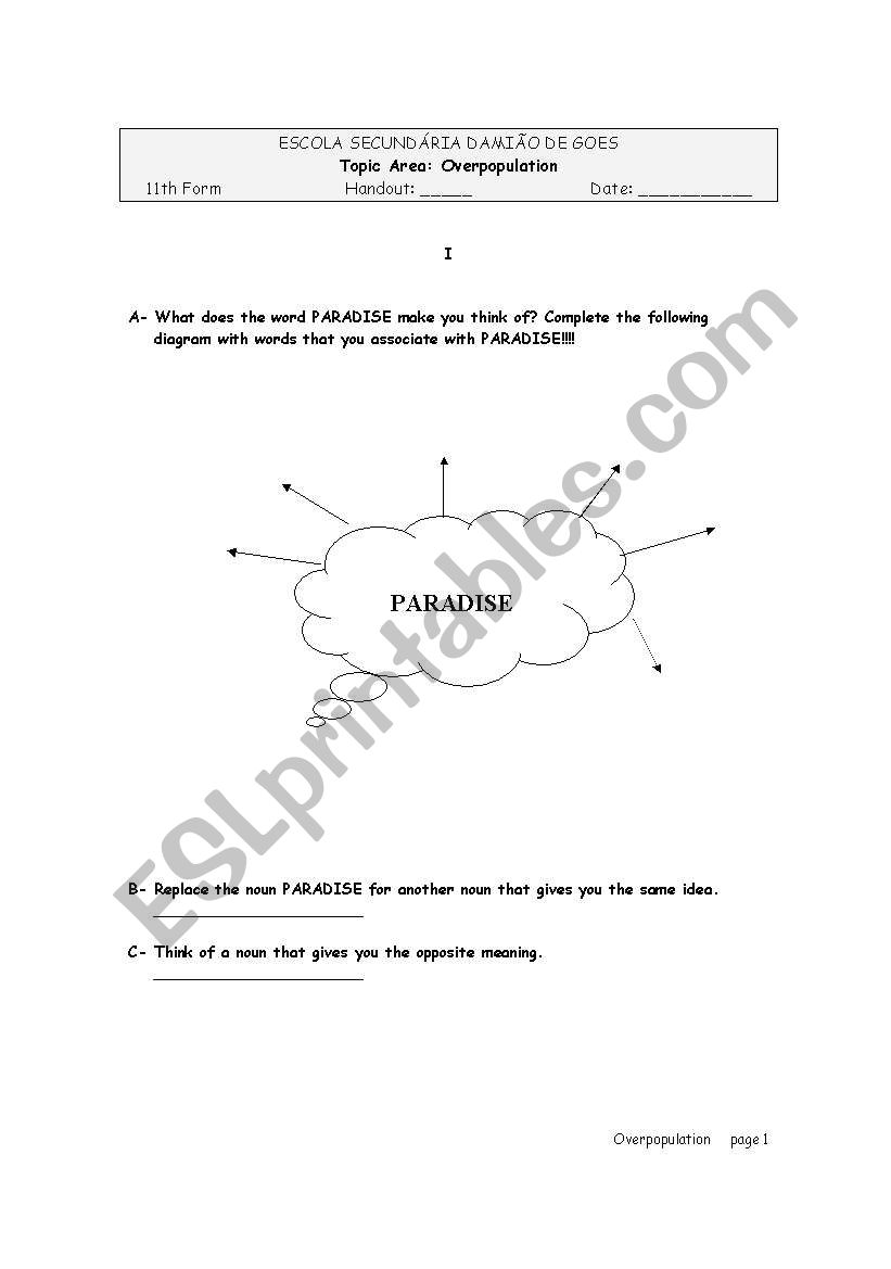 Overpopulation worksheet