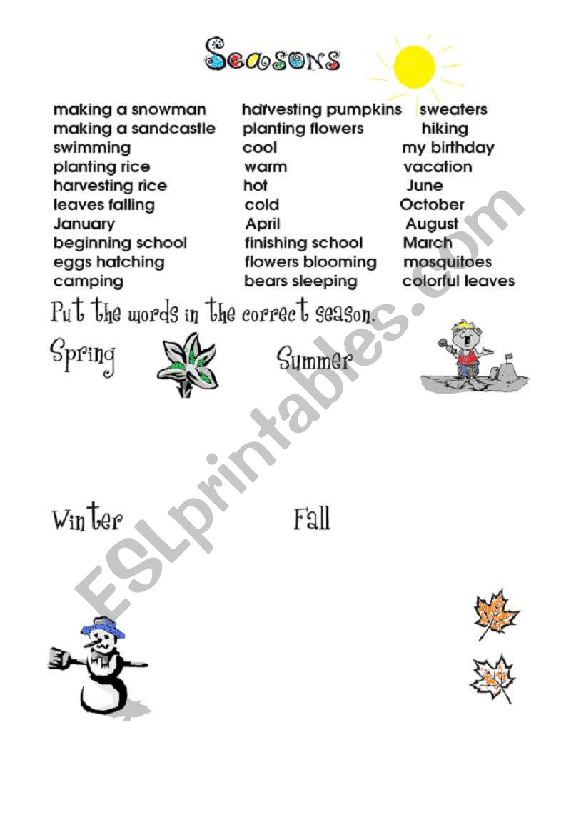 Seasons worksheet