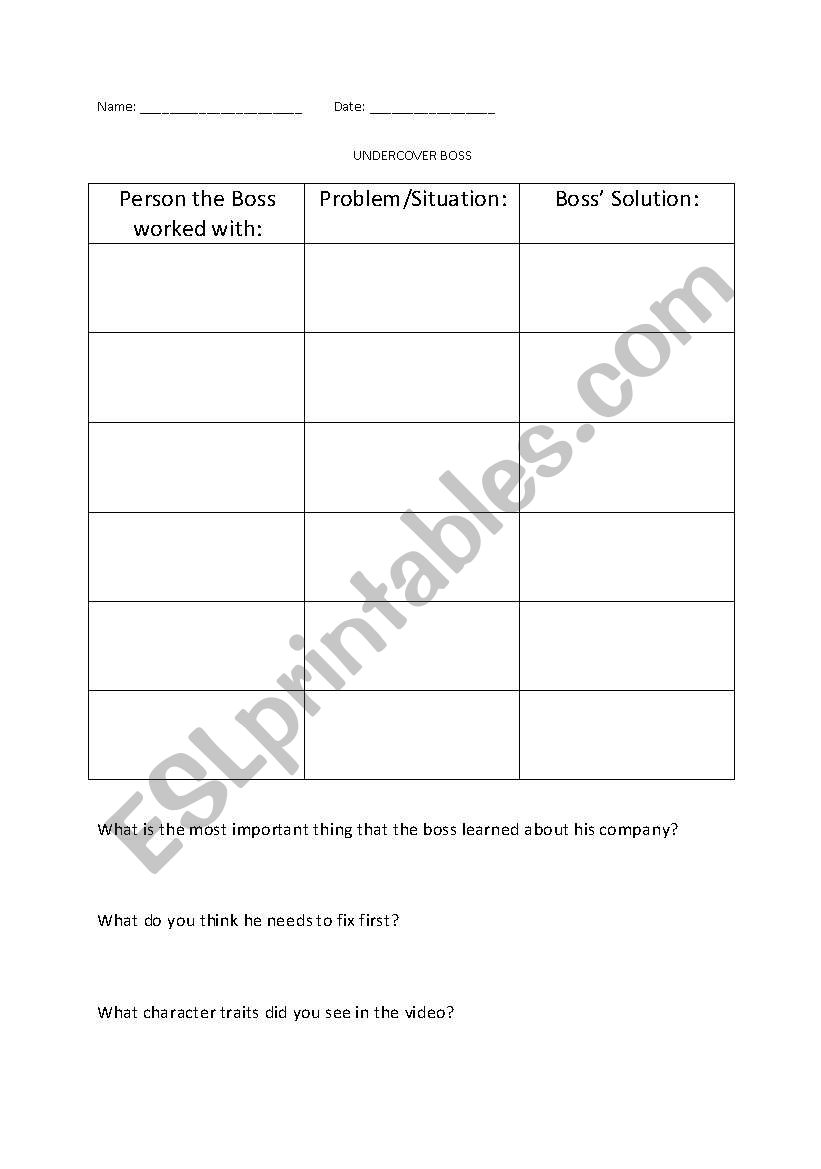 Undercover Boss - CBS TV Show worksheet