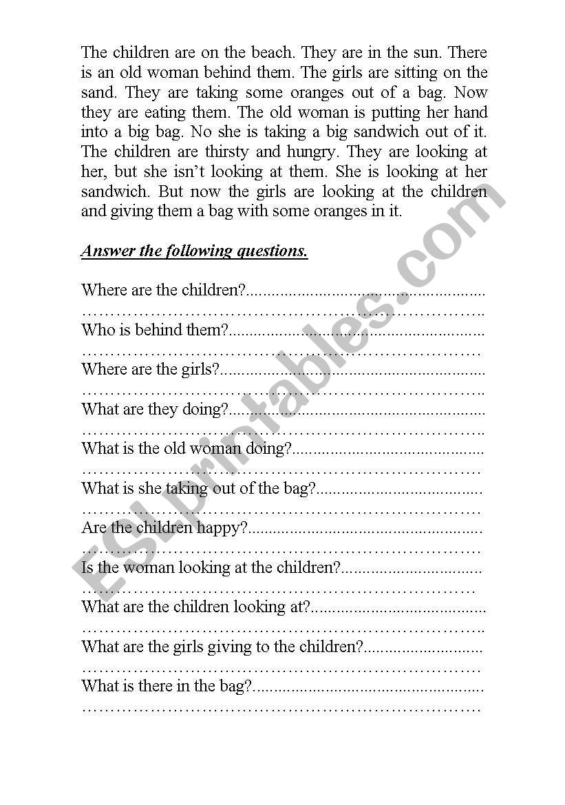 reading comprehension worksheet