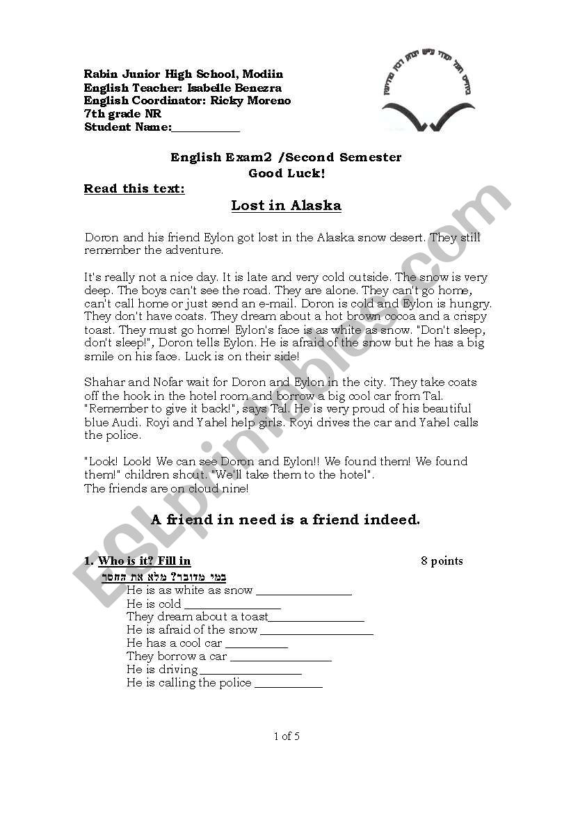 lost i Alaska worksheet