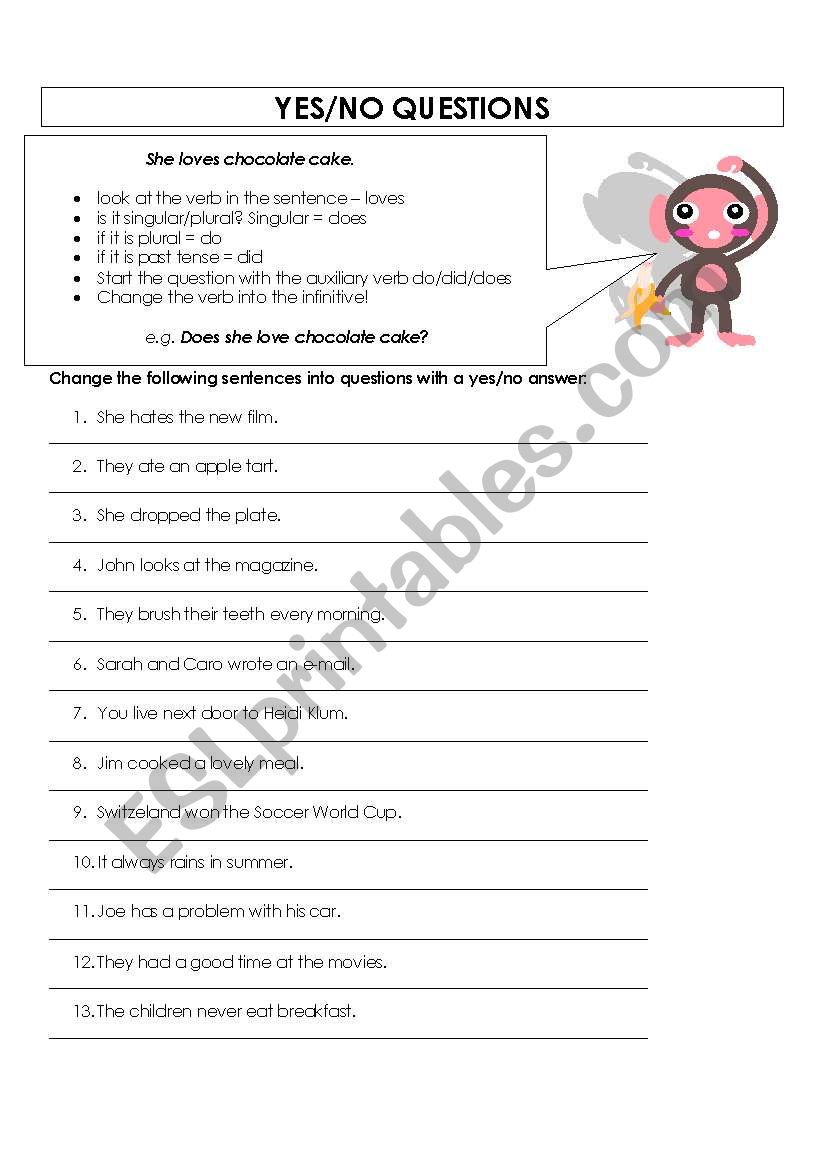 yes/no questions worksheet