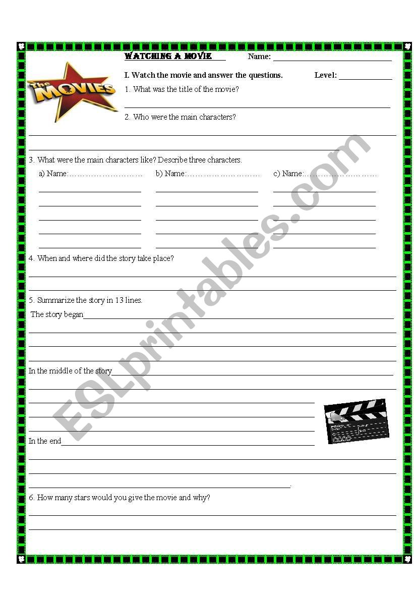 movie questions worksheet