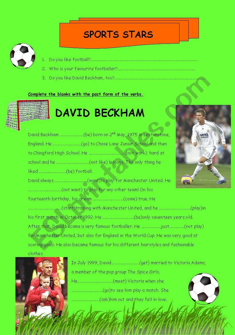 Past Simple- David Beckham worksheet