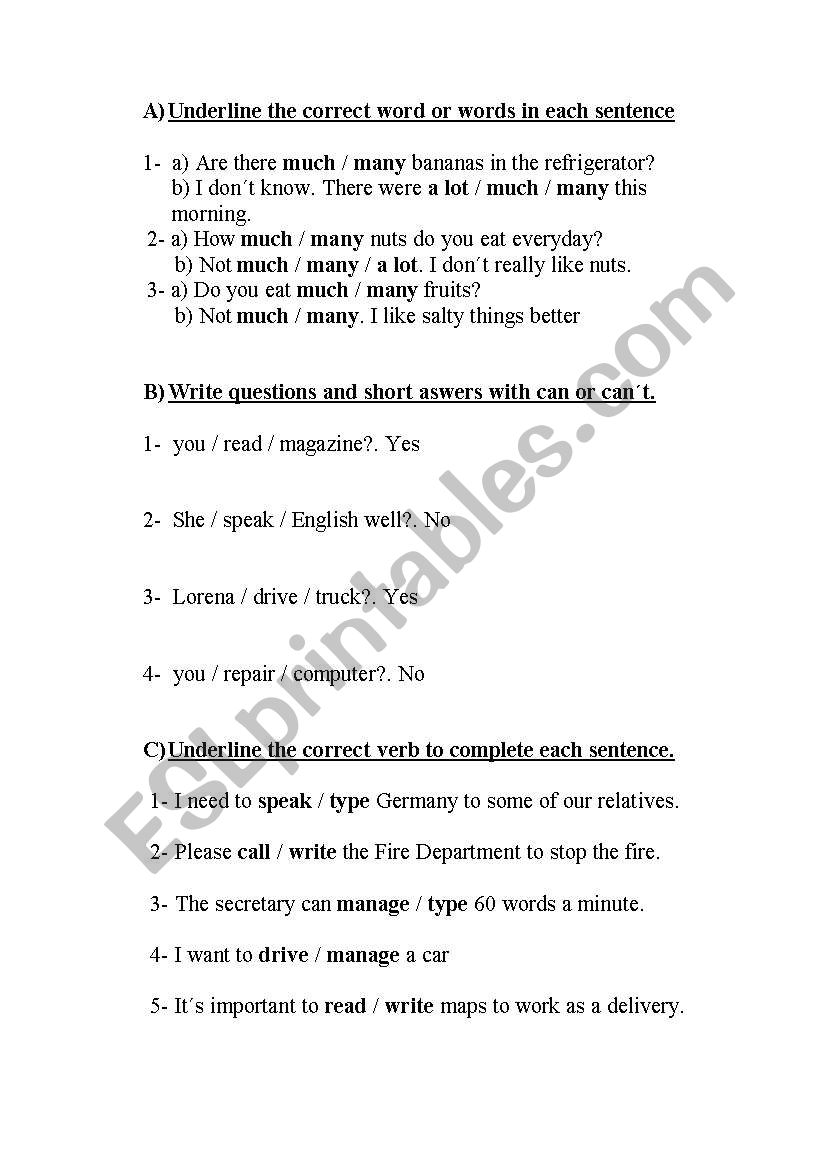sixth grade test worksheet