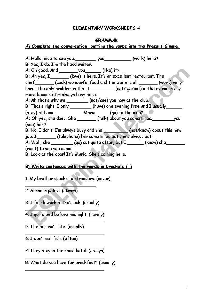 present simple worksheet