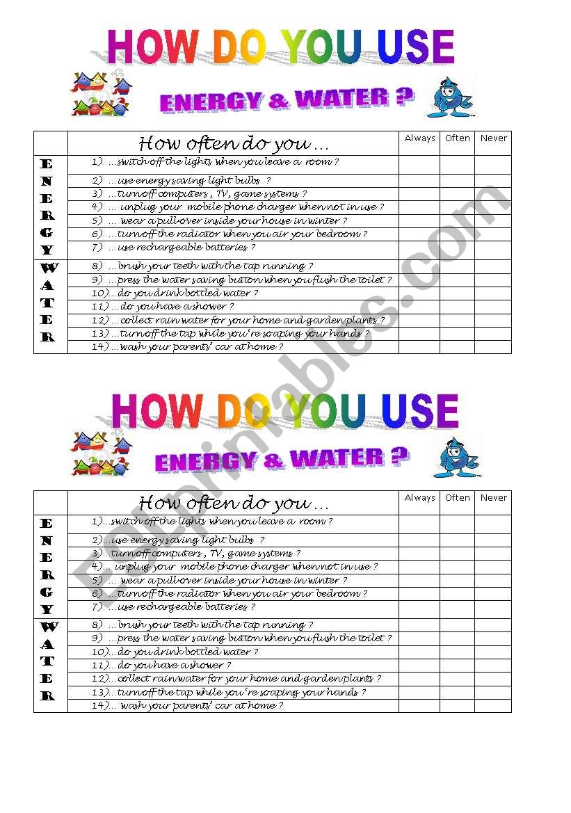 Environment worksheet