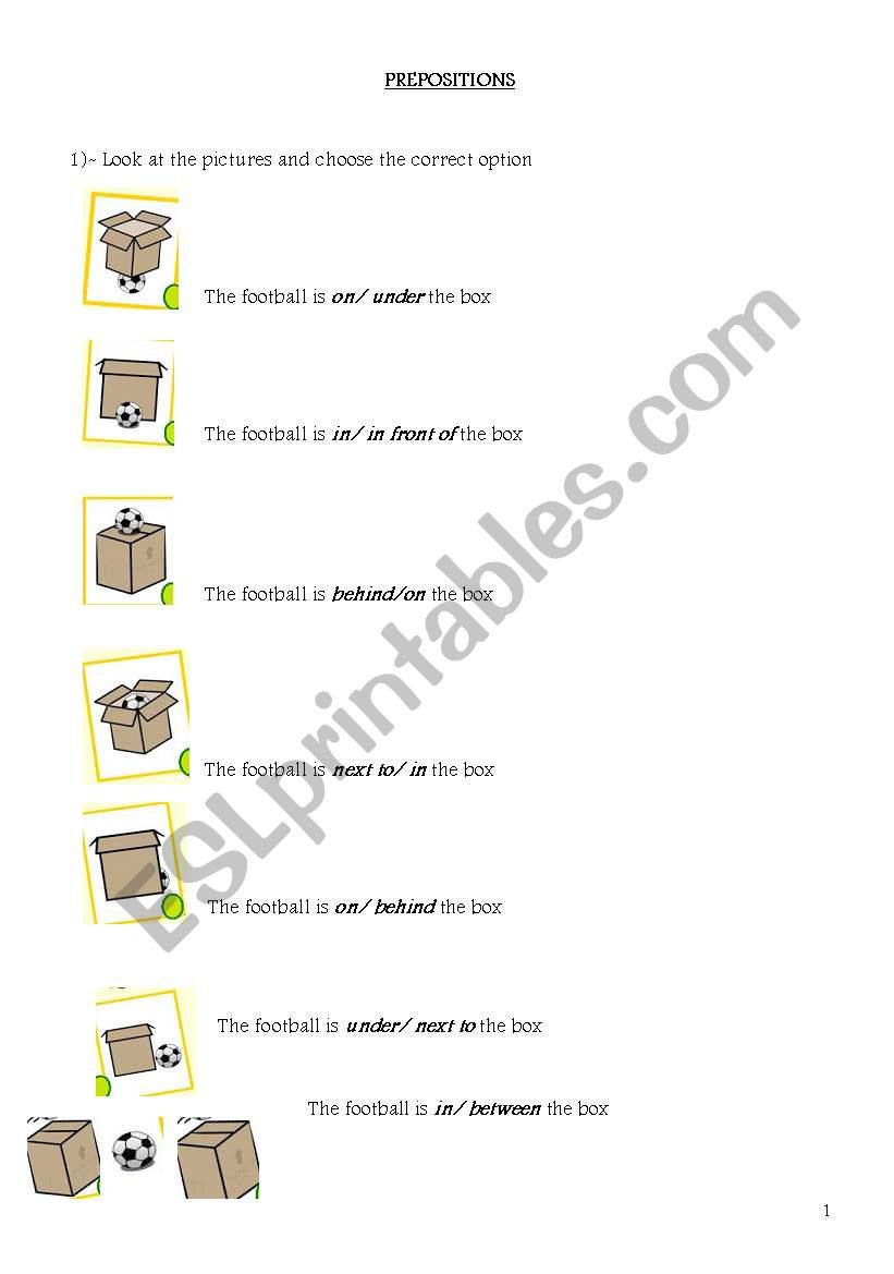 Prepositions of place. worksheet