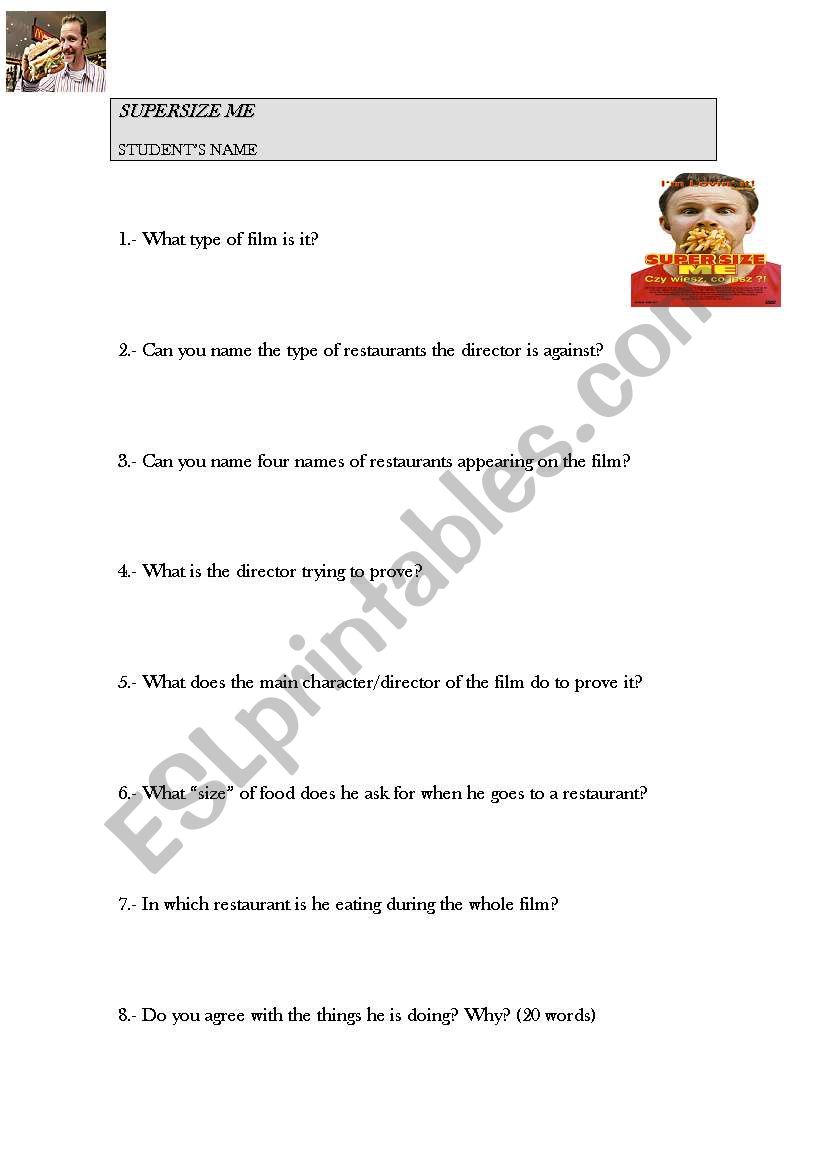 Supersize Me worksheet