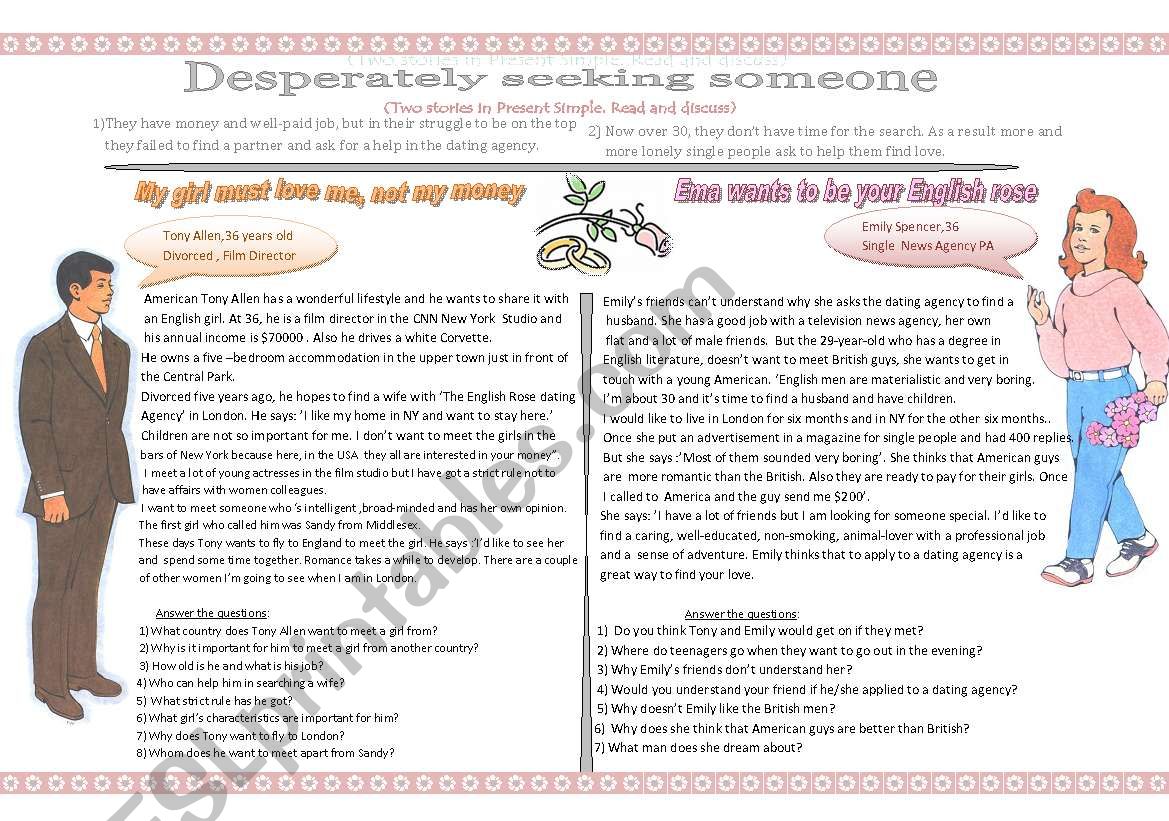 Desperately seeking someone worksheet