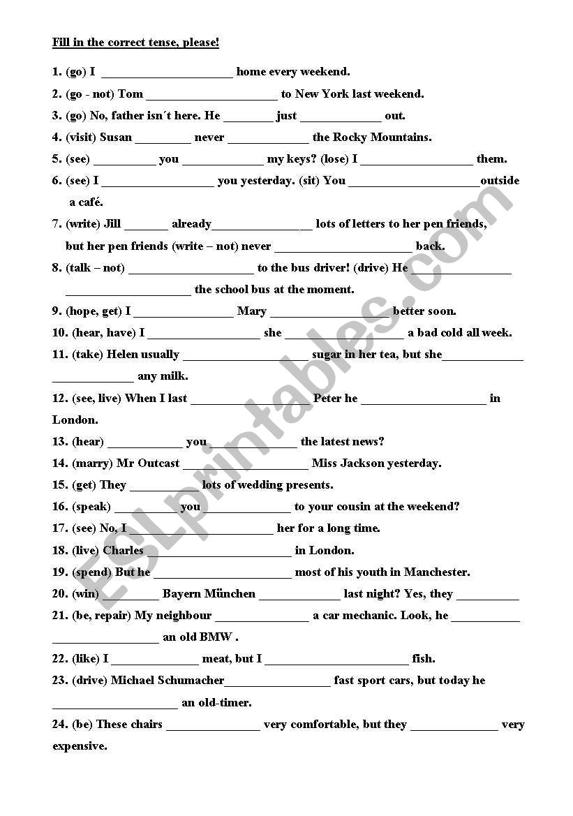 Mixed tenses worksheet