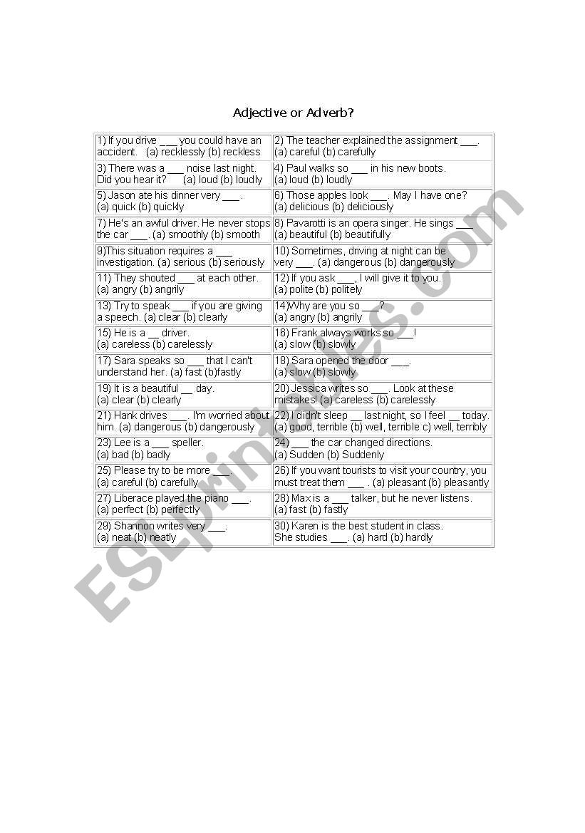 Adjectives worksheet