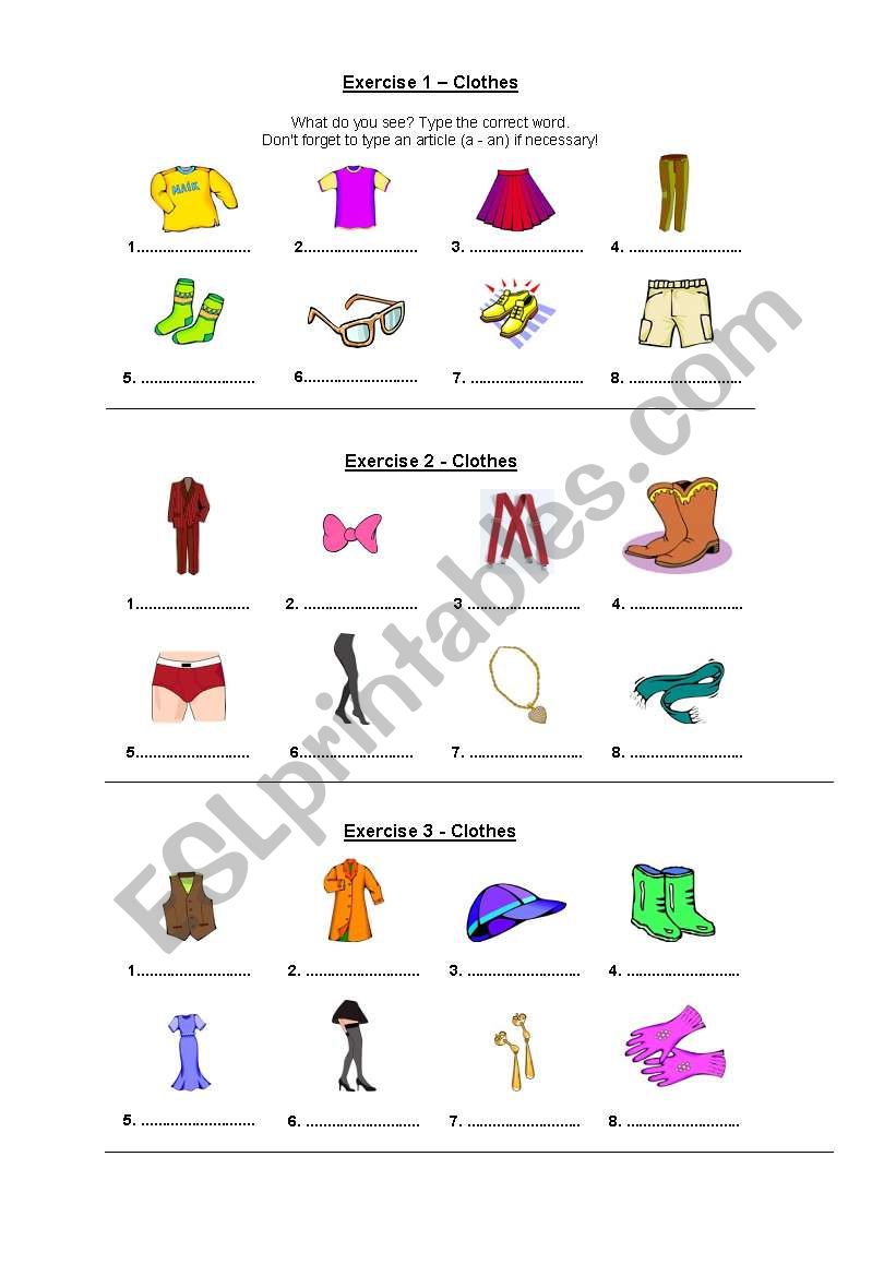 clothes and accessories worksheet