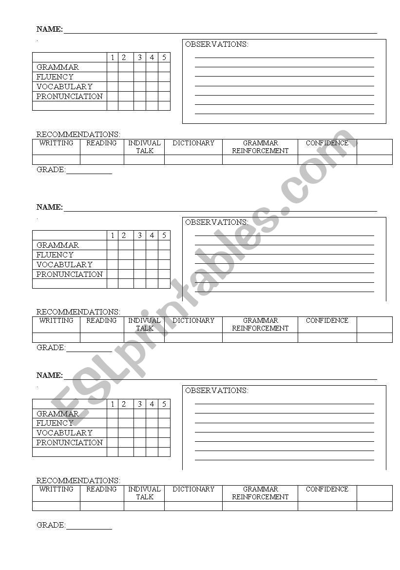 RUBRICS worksheet