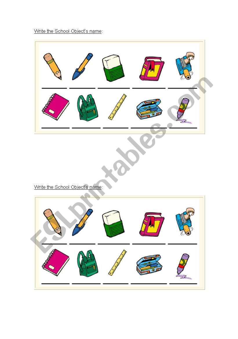 School Objects worksheet