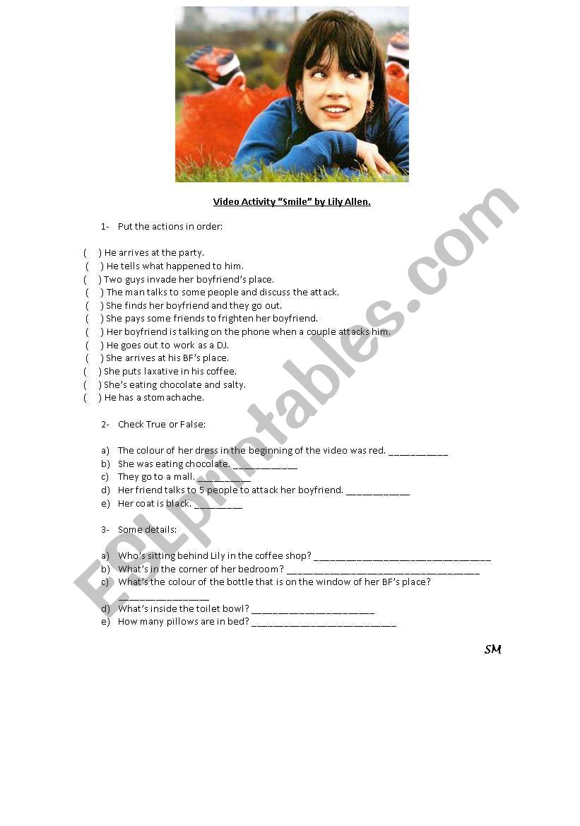 Smile - Lily Allen worksheet