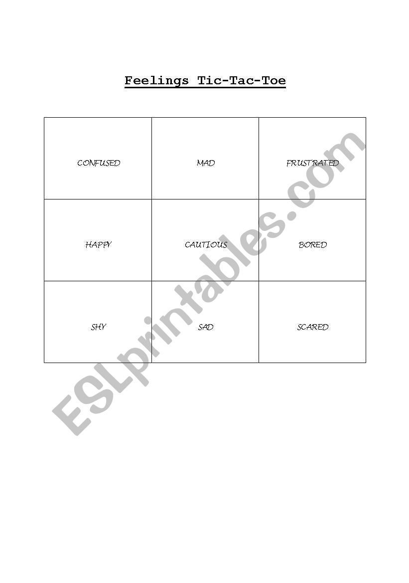 Tic-Tac-Toe Feelings  worksheet