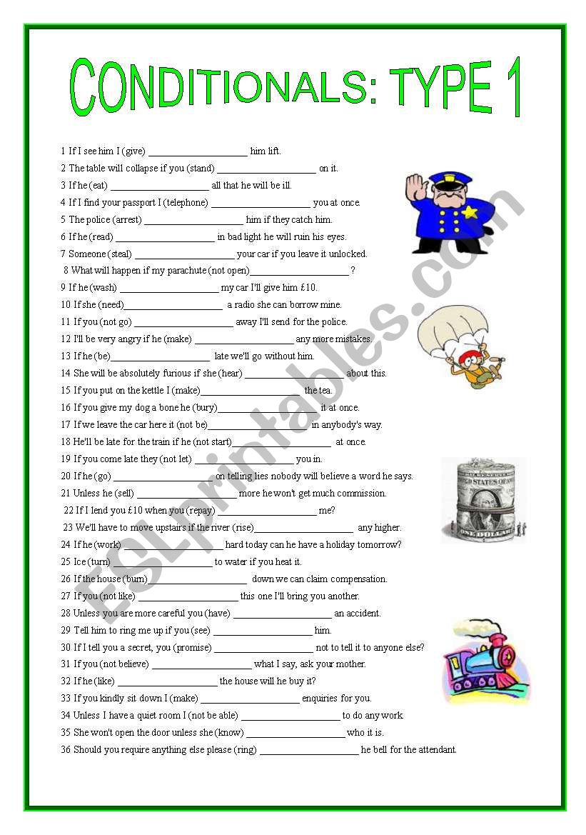 conditionals type 1 worksheet