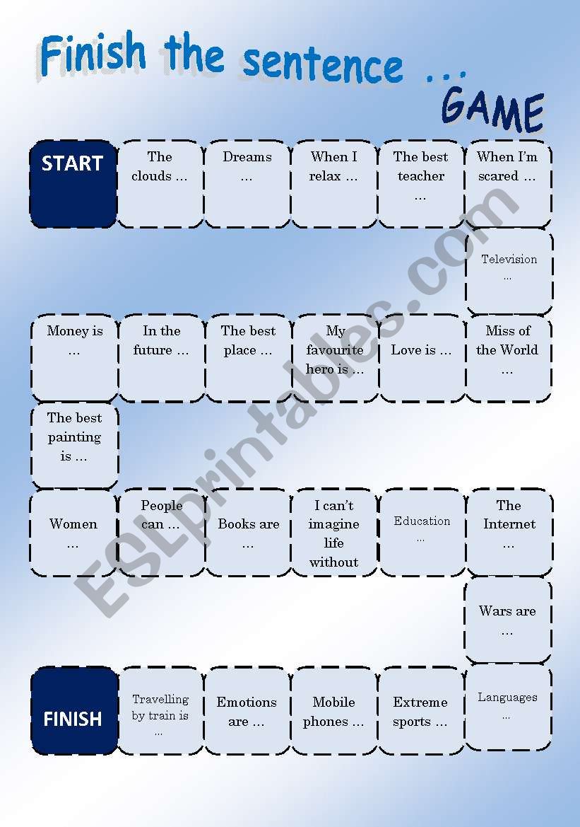 Finish the dialogue. Finish the sentences. Finish the sentence game. Finish the story game. Finish sentences in English.